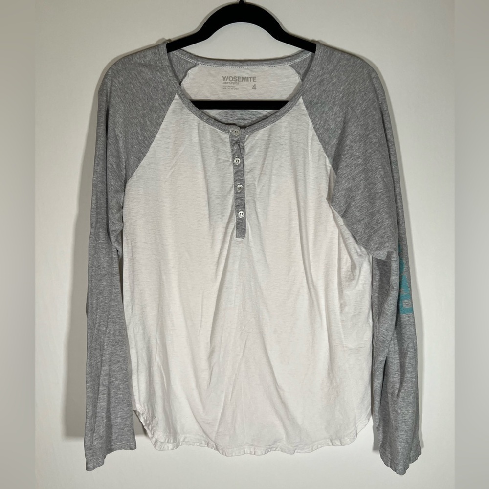 James Perse Yosemite Mammoth white baseball henley LS tshirt sz 4(XL) - Picture 2 of 10